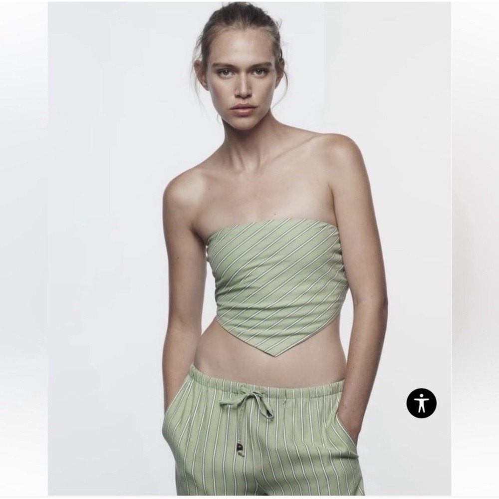 Women's Zara Bandana Tube Top Sage Green Linen Size XL